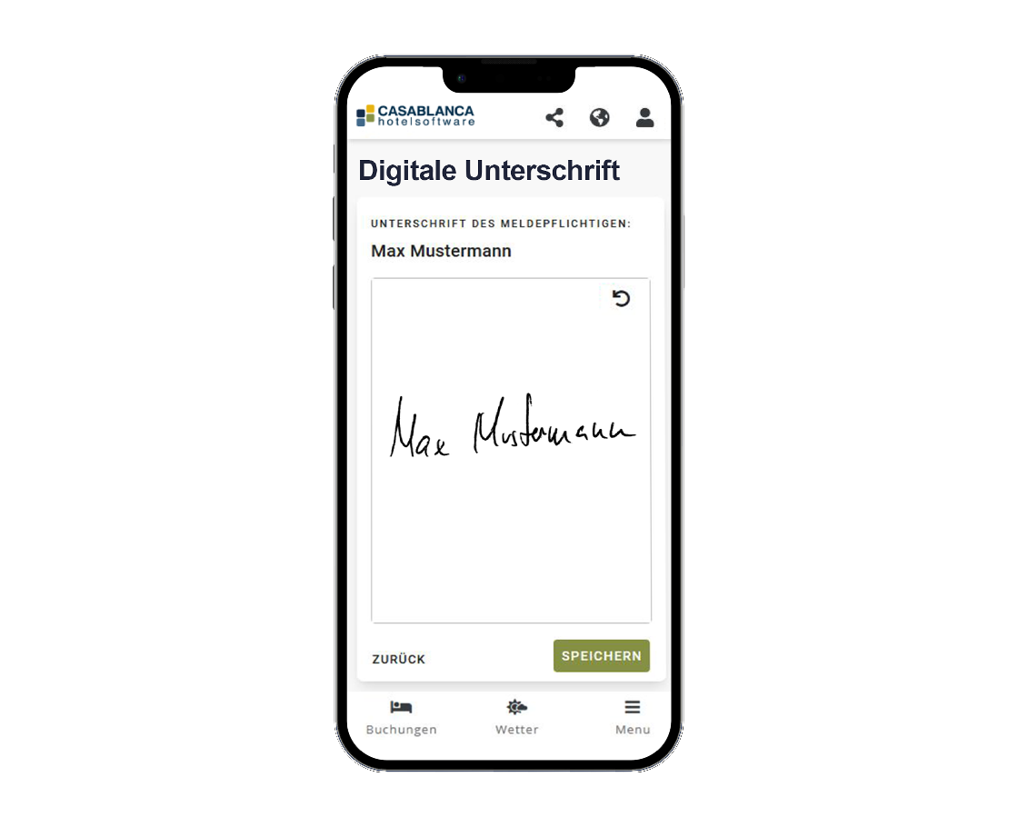 CASABLANCA Gäste App Meldewesen digitale Unterschrift