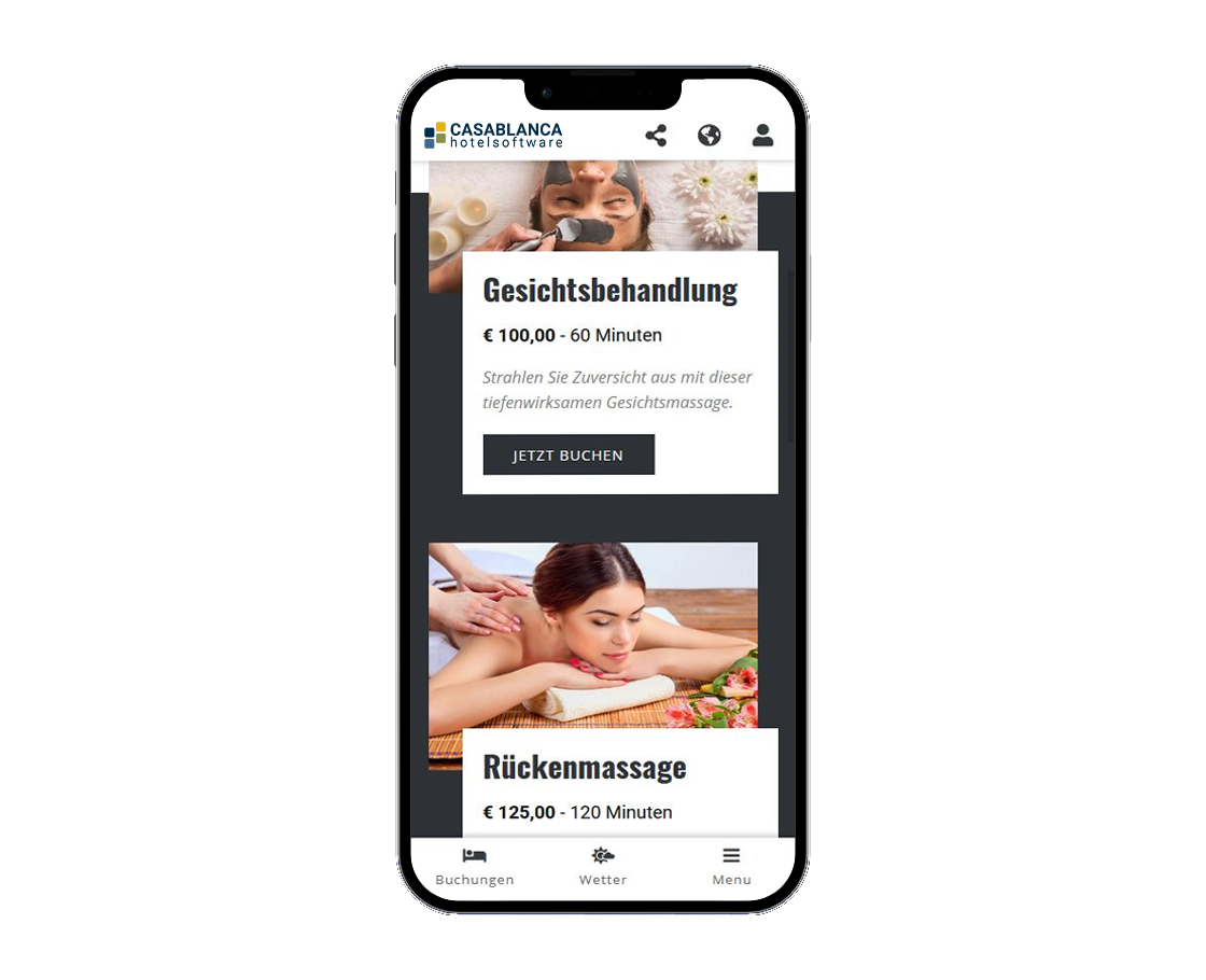 CASABLANCA Gäste App Wellnessangebote - Werbekanal und Infokanal